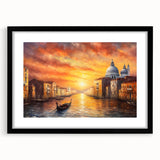 Extra large abstract art print of a colorful gondola on textured canvas, framed in black, ideal for living room decor.