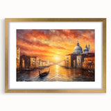 Textured art print of an abstract gondola on a gold-framed canvas, using muted earth tones, ideal for bedroom art.