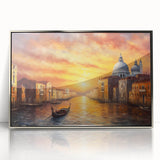 Art deco poster of a silver-framed acrylic print featuring a gondola, ideal for modern art wall decor in a nursery.