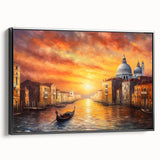 Black and white framed canvas of a vintage gondola landscape, ideal for bedroom wall decor.