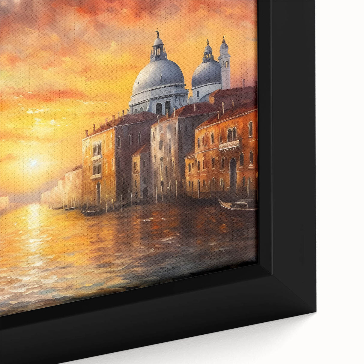 Extra large black canvas featuring a colorful, textured depiction of a Venetian gondola, ideal for living room decor.