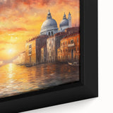 Extra large black canvas featuring a colorful, textured depiction of a Venetian gondola, ideal for living room decor.