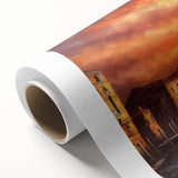 Art deco style poster of a gondola on water, using muted blue and gray colors on rolled canvas, ideal for nursery wall art.