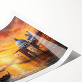 Extra large wall art featuring a line art of flowers in a gondola, in black and white, printed on rolled canvas.