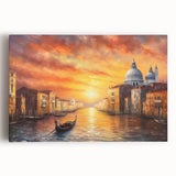 Black and white photo of a gondola on a canal, printed on large stretched canvas, suitable for kitchen art.