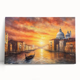 Black and white photo of a gondola on calm water, printed on large stretched canvas, ideal for kitchen wall art.