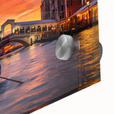 Acrylic print of a large abstract gondola in muted earth tones, ideal for dining room art in a mid-century modernist style.