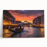 Black and white photograph of a gondola on water, printed on stretched canvas, suitable for kitchen wall art.