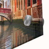 Acrylic print of a large abstract gondola in muted earth tones, ideal for dining room art in a mid-century modernist style.