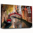 Acrylic print of a side-view gondola on a canal, using muted blue and gray tones, suitable for dining room decor.