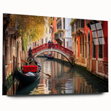 Acrylic print of a large abstract gondola on water in muted blue and gray tones, ideal for bedroom or dining room art.