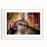 Extra large wall art featuring an abstract gondola design in muted gray and blue tones, printed on a white-framed canvas.