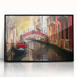 Large abstract wall art depicting a gondola on water in muted black and gray tones, framed acrylic.