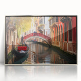 Art deco poster featuring a silver-framed acrylic print of a gondola in muted colors, ideal for modern art wall decor.
