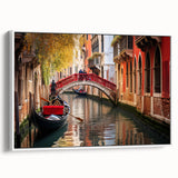Framed canvas of a vintage gondola landscape in black and white, ideal for bedroom wall art.