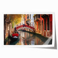 Venetian gondola on calm water, muted earth tones, rolled print, ideal for dining room wall art.