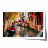Venetian gondola on calm water, muted earth tones, rolled print, ideal for dining room wall art.