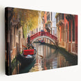 Large art depicting a side view of a gondola in muted earth tones on stretched canvas, ideal for kitchen wall art.