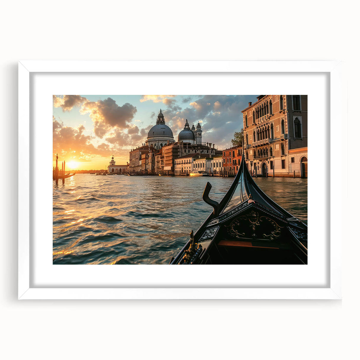 Extra large framed wall art depicting an abstract gondola in textured grays and blues, ideal for living room decor.