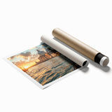 Extra large rolled print of a gondola on calm waters, using soft blue and gray tones, ideal for classy bathroom wall art.