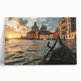Black and white gondola print on stretched canvas, ideal for kitchen wall art or bedroom decor.