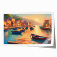 Venetian gondola on a serene canal, in muted earth tones on a rolled canvas, suitable for dining room wall art.