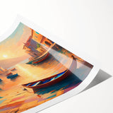 Extra large rolled print featuring a line art of a gondola with floral designs, ideal for large living room wall art.