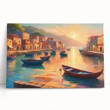 Black and white photo of a gondola on a canal, printed on large stretched canvas, ideal for kitchen wall art or bedroom.