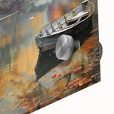 Acrylic print of a large abstract gondola on water in muted gray and blue shades.