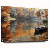 Acrylic print of a gondola on serene water, using muted blue and gray tones, ideal for bedroom or dining room decor.