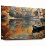 Acrylic print of a gondola on a tranquil canal, in soft blue and gray tones, ideal for bedroom or dining room art.