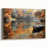 Framed canvas of a vintage gondola on a colorful, abstract water landscape.