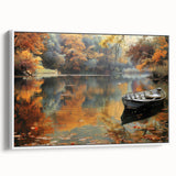 Framed canvas of a vintage gondola on calm waters, in a monochrome black palette, ideal for bedroom wall art.