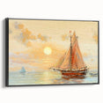 Black and white framed canvas of a vintage rowboat on calm water, ideal for bedroom wall art.