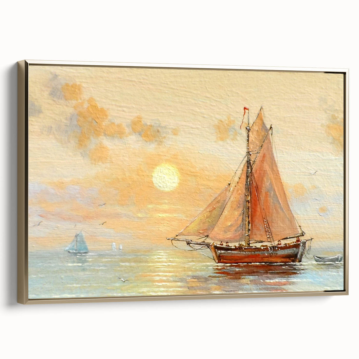 Framed canvas depicting a vintage rowboat in a landscape, with a palette of black and colorful art, ideal for office decor.