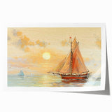 Extra large wall art of a rowboat on water, rendered in soft blue and gray tones on rolled print canvas.