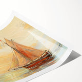 Extra large wall art featuring a rowboat in muted earth tones on rolled canvas, suitable for large living room decor.