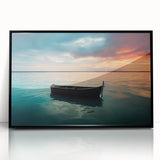 Large abstract wall art featuring a rowboat.