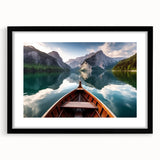 Abstract colorful art print of a rowboat, in vibrant blue and orange tones on a textured canvas, ideal for living room decor.