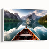 Framed canvas of a vintage black and white rowboat landscape, ideal for bedroom wall art.