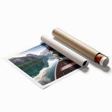 Extra large wall art featuring a rowboat on water, rendered in soft gray and blue tones on a rolled print.