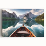 Black and white photo of a rowboat on water, printed on large stretched canvas, suitable for kitchen wall art.