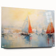 Acrylic print of a rowboat in serene blue and gray tones, suitable for bedroom or dining room decor.