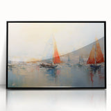 Large abstract wall art featuring a rowboat in muted gray on a framed black acrylic, ideal for modern living room decor.