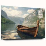 Acrylic print of an abstract rowboat design in muted blue and gray, ideal for dining room or bedroom decor.