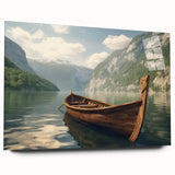 Side view of a rowboat image on acrylic glass, featuring cool blue and gray tones, ideal for bedroom or dining room art.