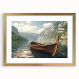 Textured art print of an abstract rowboat in muted blue and gray tones on a framed canvas, ideal for bedroom art.