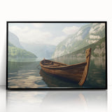 Large abstract wall art featuring a rowboat in black and white tones, acrylic print in a black frame.