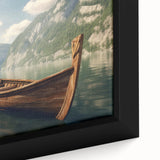 Extra large black wall art featuring a close-up of a colorful, textured rowboat on a framed canvas.