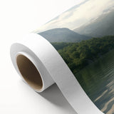 Art deco poster of a rowboat on calm waters, in muted blue and gray tones on rolled canvas, ideal for nursery wall art.